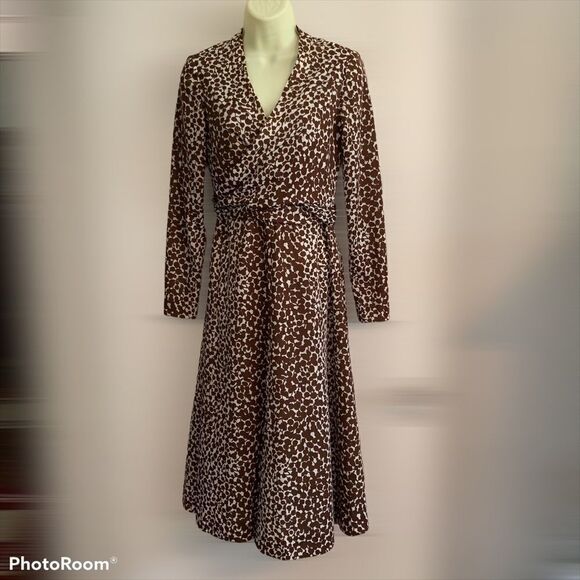 Vtg 70s Rona wrap front brown polyester dress - Picture 1 of 10